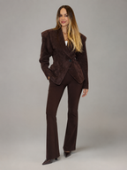 Women's Suede-Look Structured Shoulder Blazer Tan