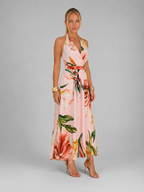 Floral Satin V Neck Maxi Dress Wedding Guest