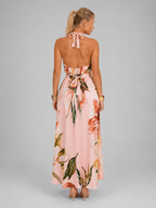 Floral Satin V Neck Maxi Dress Wedding Guest