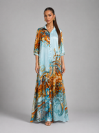 Vestido largo de verano con estampado barroco y botones delanteros para mujer
