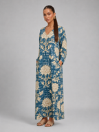 Floral Linen Look Pocket Midi Dress Summer Women