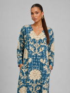 Floral Linen Look Pocket Midi Dress Summer Women