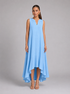 V Neck Asymmetric Hem Flowy Maxi Dress Summer Women