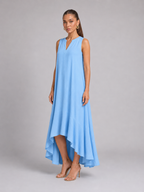 V Neck Asymmetric Hem Flowy Maxi Dress Summer Women