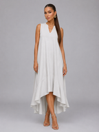 V Neck Asymmetric Hem Flowy Maxi Dress Summer Women