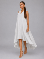 V Neck Asymmetric Hem Flowy Maxi Dress Summer Women