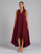 V Neck Asymmetric Hem Flowy Maxi Dress Summer Women
