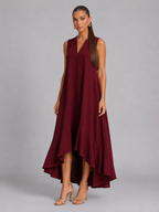 V Neck Asymmetric Hem Flowy Maxi Dress Summer Women
