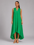 V Neck Asymmetric Hem Flowy Maxi Dress Summer Women