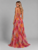 Robe longue col en V fleurie été femme