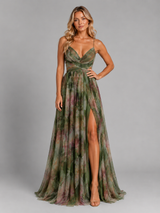 Robe longue col en V fleurie été femme