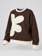 Women's Flower Patch Sweatshirt | Drop Shoulder Raw Edge Top