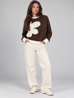 Women's Flower Patch Sweatshirt | Drop Shoulder Raw Edge Top