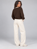 Women's Flower Patch Sweatshirt | Drop Shoulder Raw Edge Top