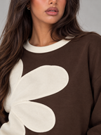 Women's Flower Patch Sweatshirt | Drop Shoulder Raw Edge Top