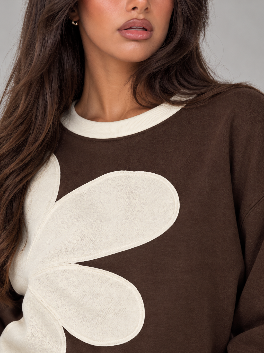 Women's Flower Patch Sweatshirt | Drop Shoulder Raw Edge Top