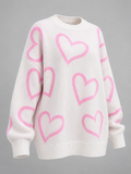Women's Heart Print Oversized Jumper | Slouchy Crew Neck Knit