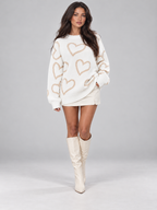 Women's Heart Print Oversized Jumper | Slouchy Crew Neck Knit