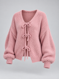 Women's Tie Front Knit Cardigan | Balloon Sleeve Open Knit