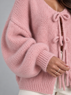 Women's Tie Front Knit Cardigan | Balloon Sleeve Open Knit