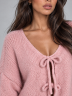 Women's Tie Front Knit Cardigan | Balloon Sleeve Open Knit