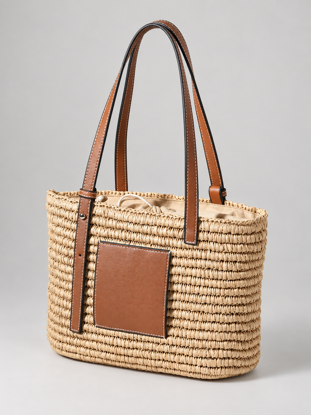 Women's Woven Straw Tote Bag | Leather Trim Basket Bag