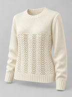 Women's Pointelle Knit Jumper | Crew Neck Open Stitch Sweater