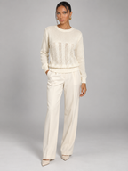Women's Pointelle Knit Jumper | Crew Neck Open Stitch Sweater