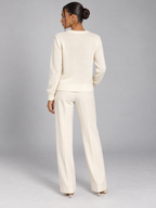 Women's Pointelle Knit Jumper | Crew Neck Open Stitch Sweater