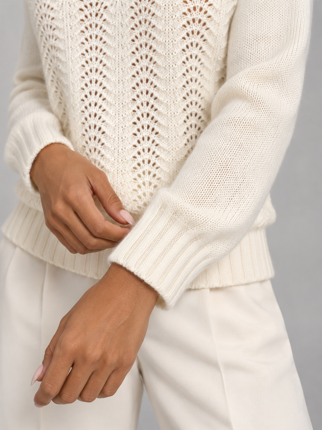 Women's Pointelle Knit Jumper | Crew Neck Open Stitch Sweater