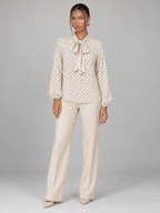 Women's Polka Dot Pussy Bow Blouse | Long Sleeve Tie Neck Top
