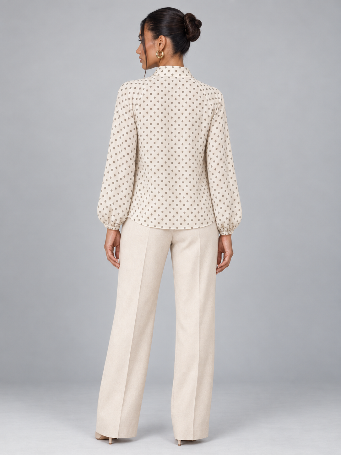 Women's Polka Dot Pussy Bow Blouse | Long Sleeve Tie Neck Top