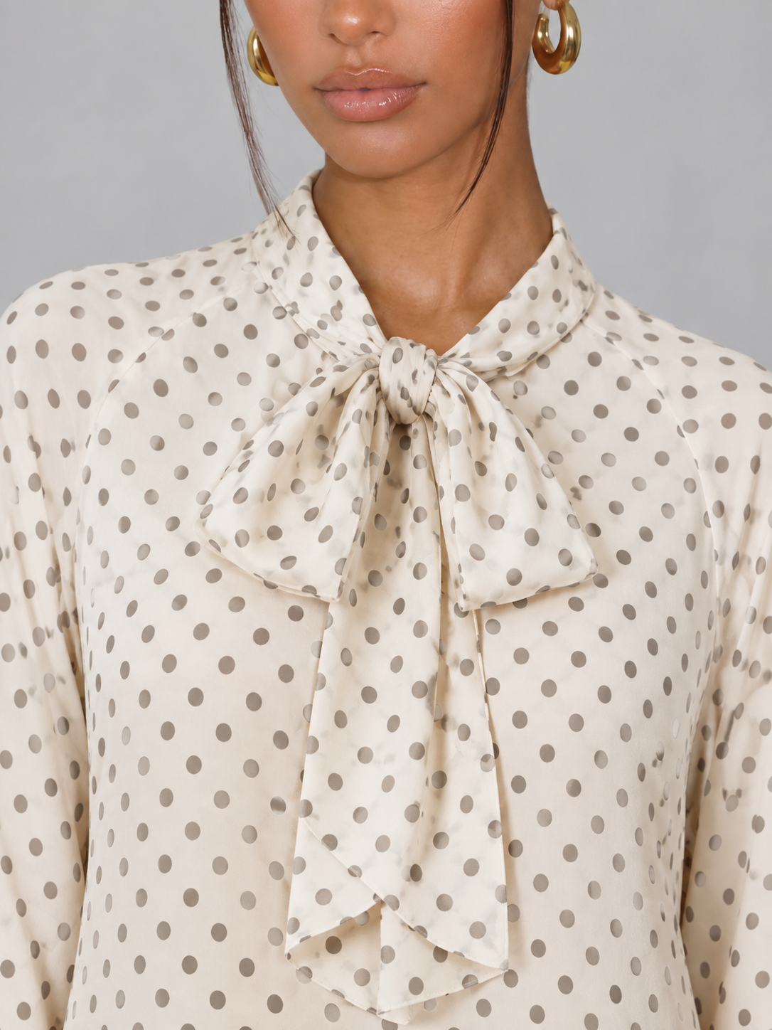 Women's Polka Dot Pussy Bow Blouse | Long Sleeve Tie Neck Top