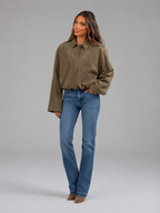 Faux suede oversized shirt jacket – front view – Nude & Nero