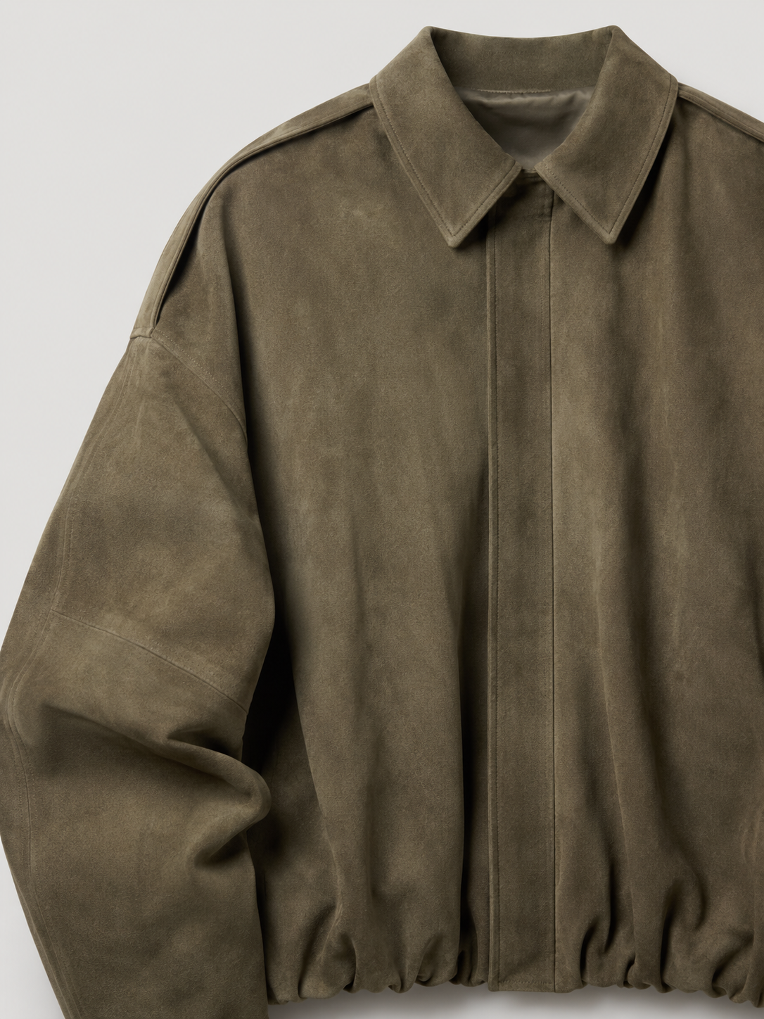 Faux suede oversized shirt jacket – back view – Nude & Nero