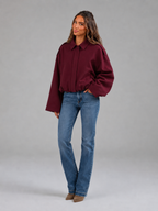 Faux suede oversized shirt jacket – full-length styling – Nude & Nero