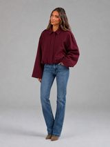 Faux suede oversized shirt jacket – full-length styling – Nude & Nero