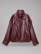 Faux leather bomber jacket – ribbed collar and zip detail – Nude & Nero