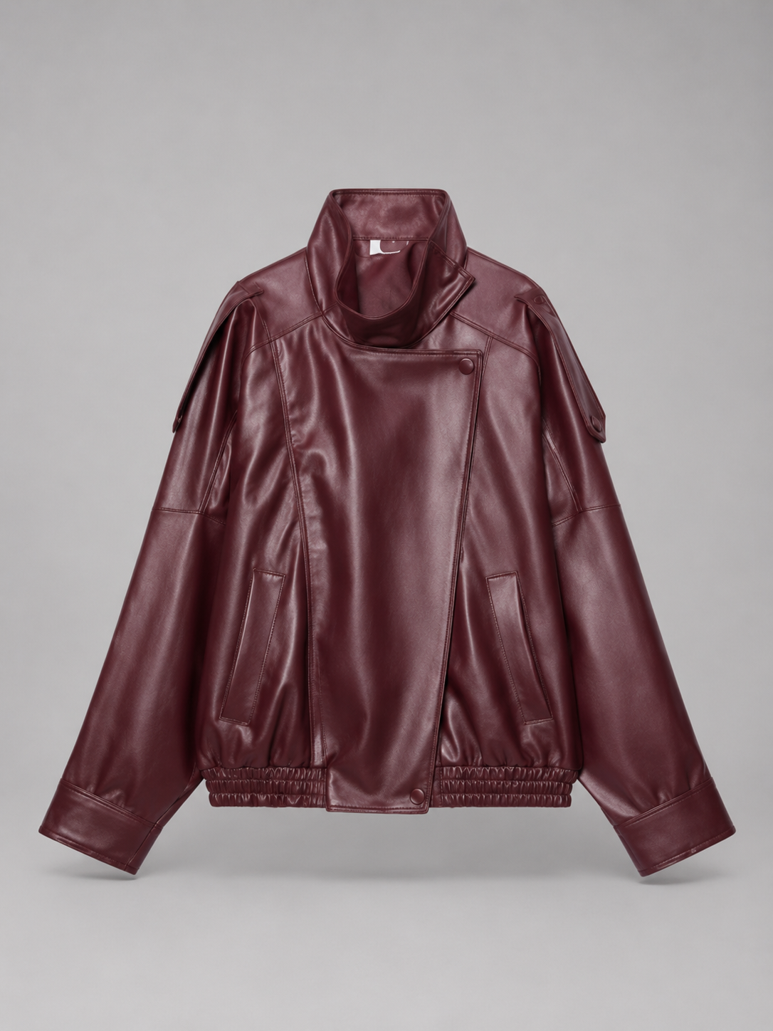 Faux leather bomber jacket – ribbed collar and zip detail – Nude & Nero