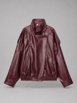Faux leather bomber jacket – ribbed collar and zip detail – Nude & Nero