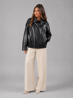 Faux leather bomber jacket – full-length styling – Nude & Nero