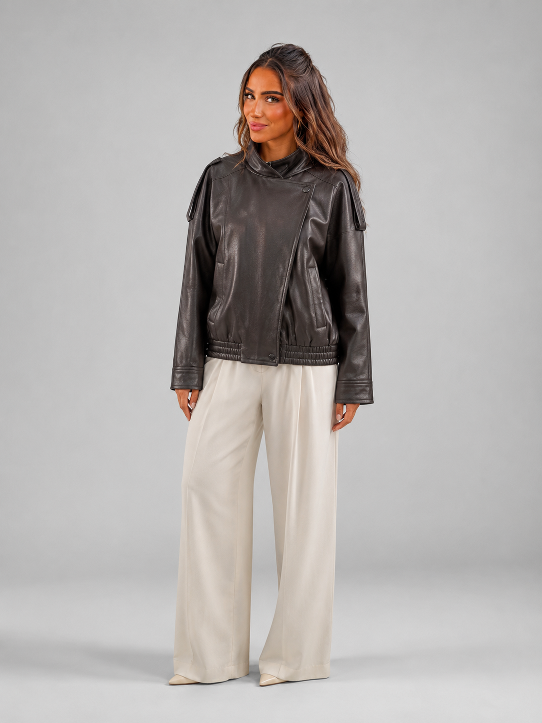 Faux Leather Bomber Jacket Autumn Women