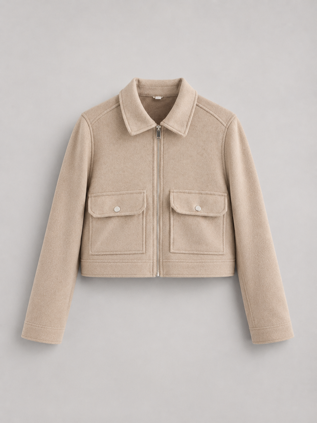 Cropped faux leather utility jacket – pocket and collar detail – Nude & Nero