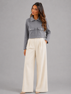 Cropped faux leather utility jacket – full-length styling – Nude & Nero