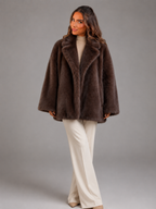 Faux fur oversized coat – full-length styling – Nude & Nero