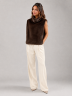 Reversible faux fur vest – short side worn cropped – Nude & Nero