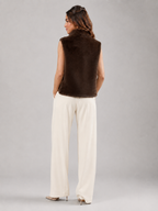 Reversible faux fur vest – long side worn longline – Nude & Nero