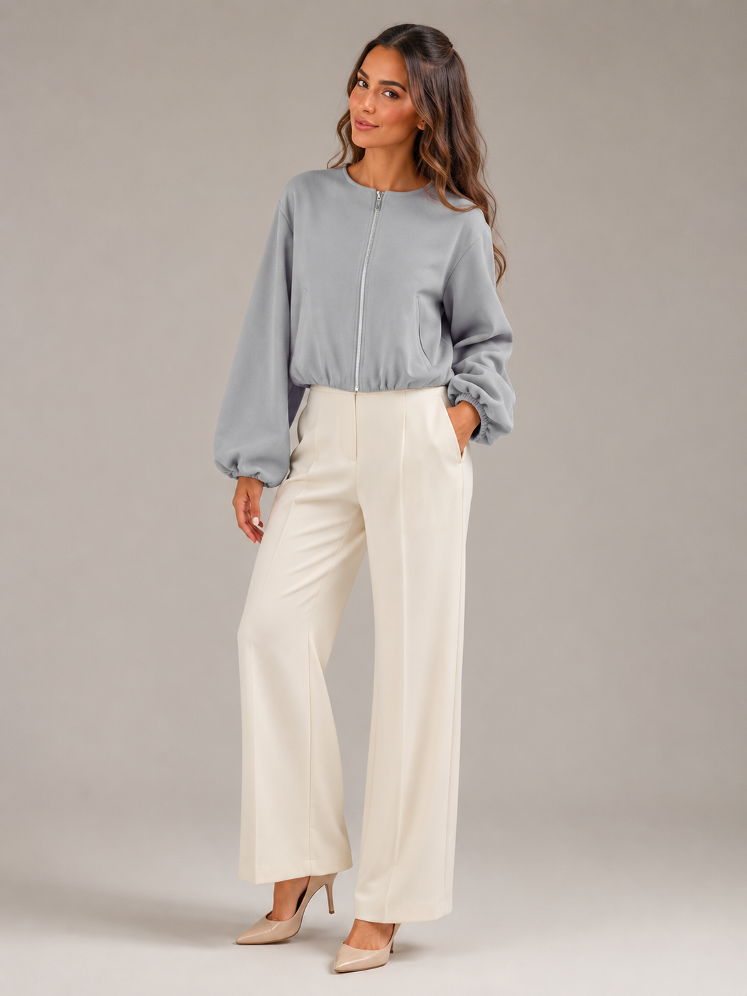 Cropped Zip Bomber Jacket for Women
