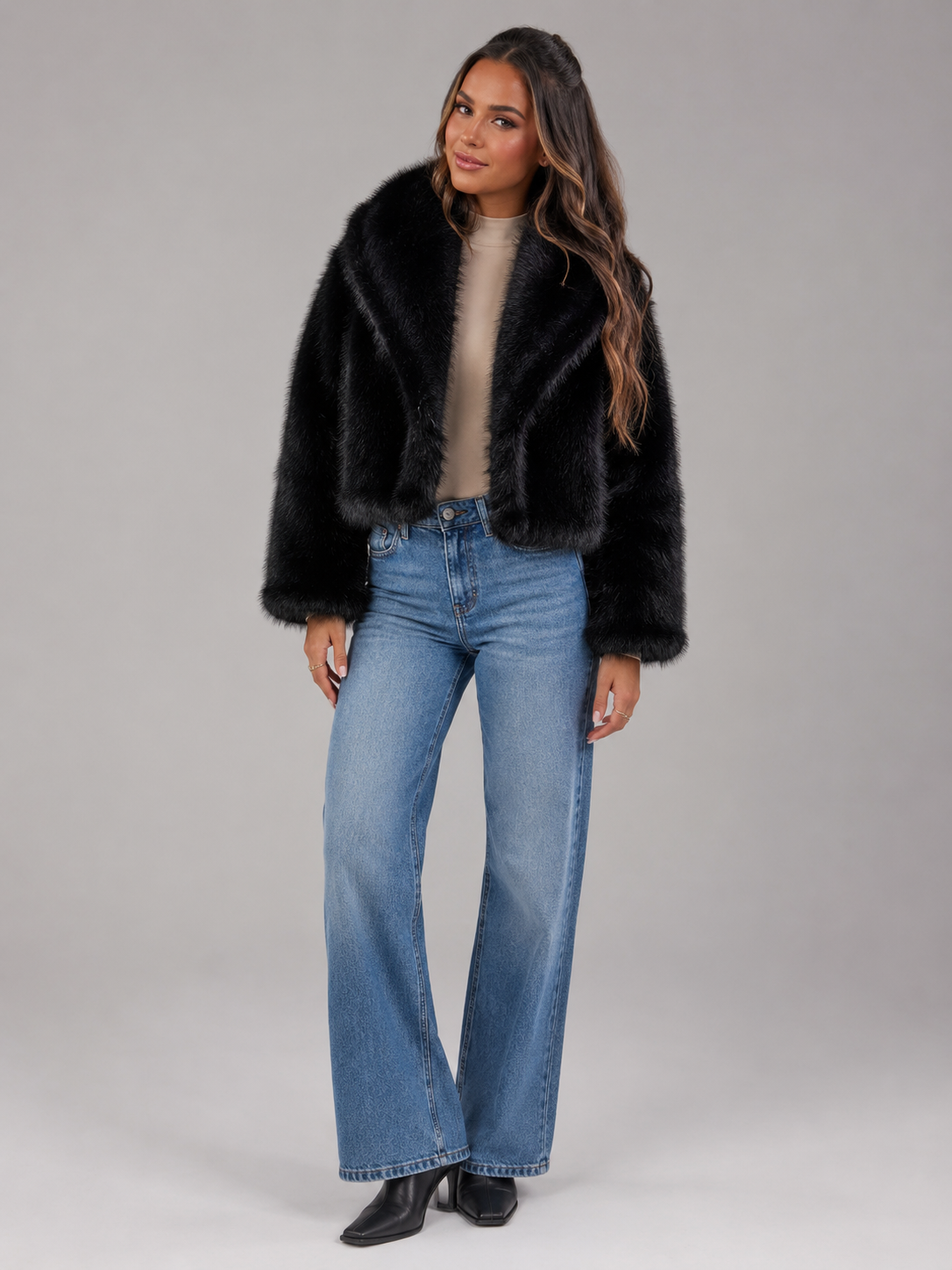 Cropped Faux Fur Jacket for Women