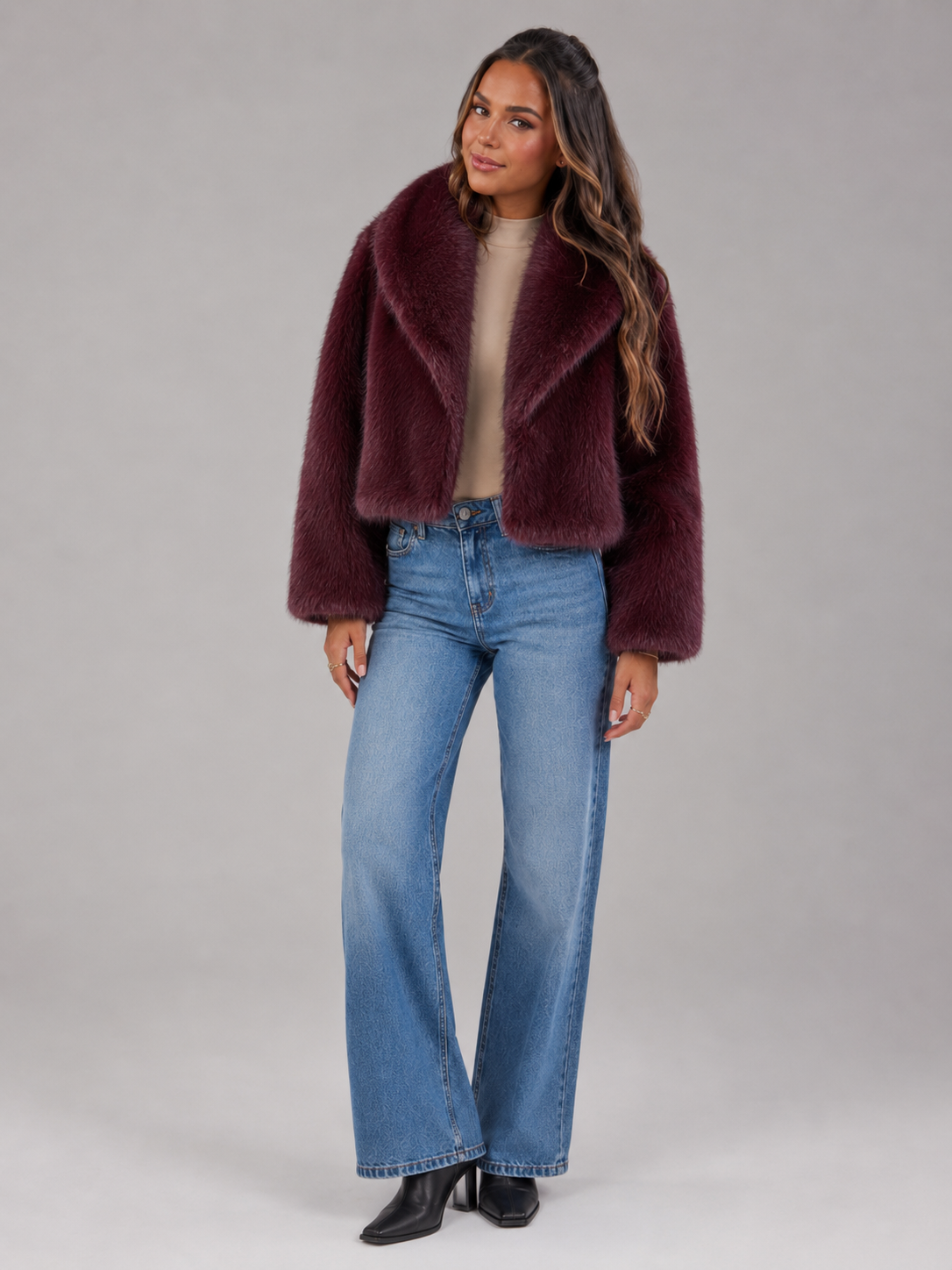 Cropped Faux Fur Jacket for Women